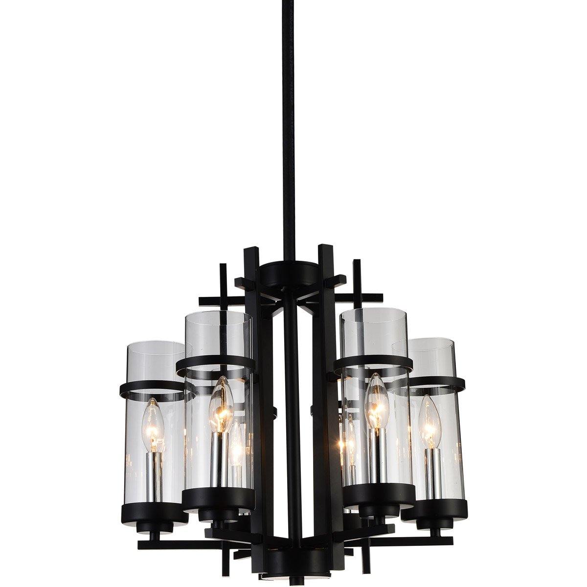Black Frame with Cylindrical Glass Shade Pendant - LV LIGHTING