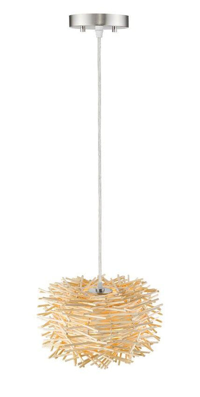 Steel with Willow Wood Shade Pendant - LV LIGHTING