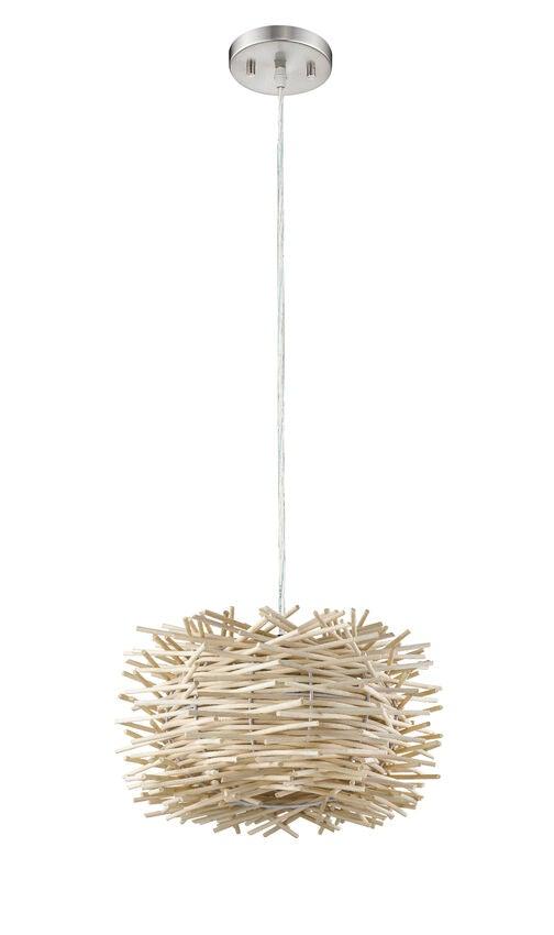 Steel with Willow Wood Shade Pendant - LV LIGHTING