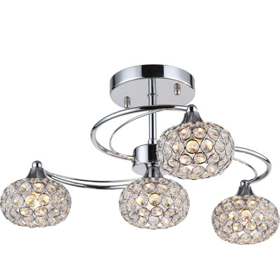 Chrome Curve Arms with Clear Crystal Globe Shade Flush Mount - LV LIGHTING