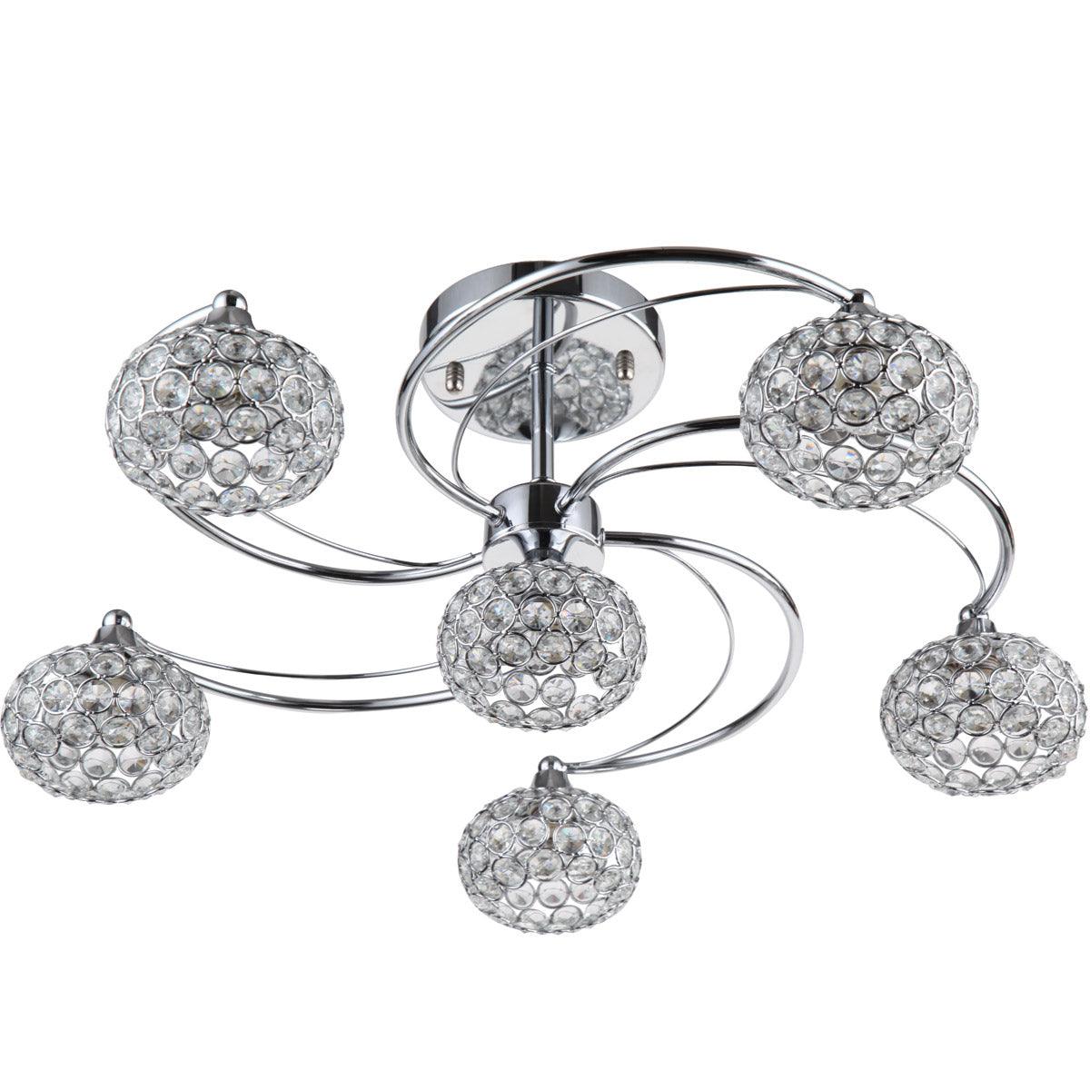 Chrome Curve Arms with Clear Crystal Globe Shade Flush Mount - LV LIGHTING