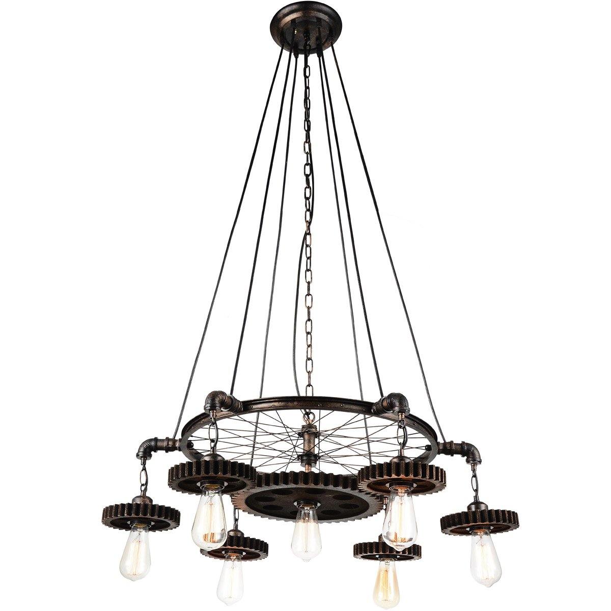 Blackened Copper Wheel and Gear Chandelier - LV LIGHTING