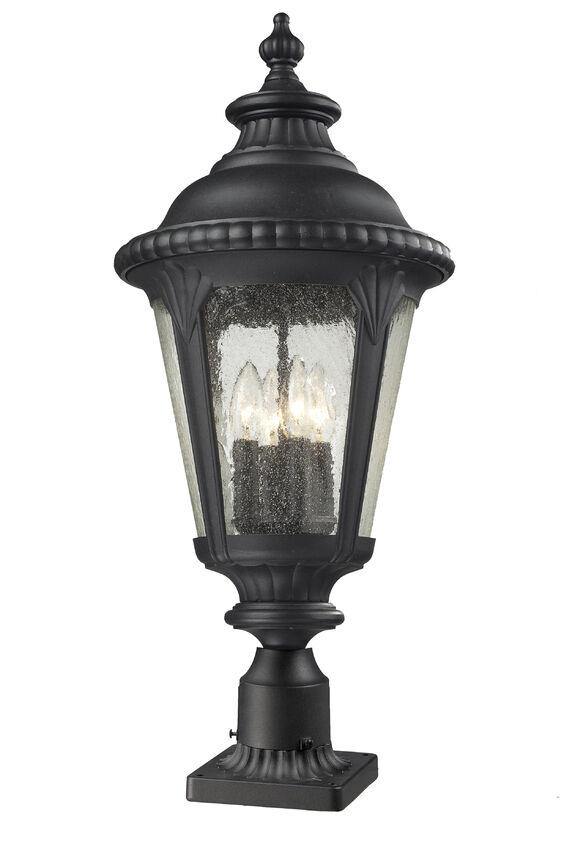 Black with Clear Seedy Glass Shade Traditional  Outdoor Pier Mount - LV LIGHTING