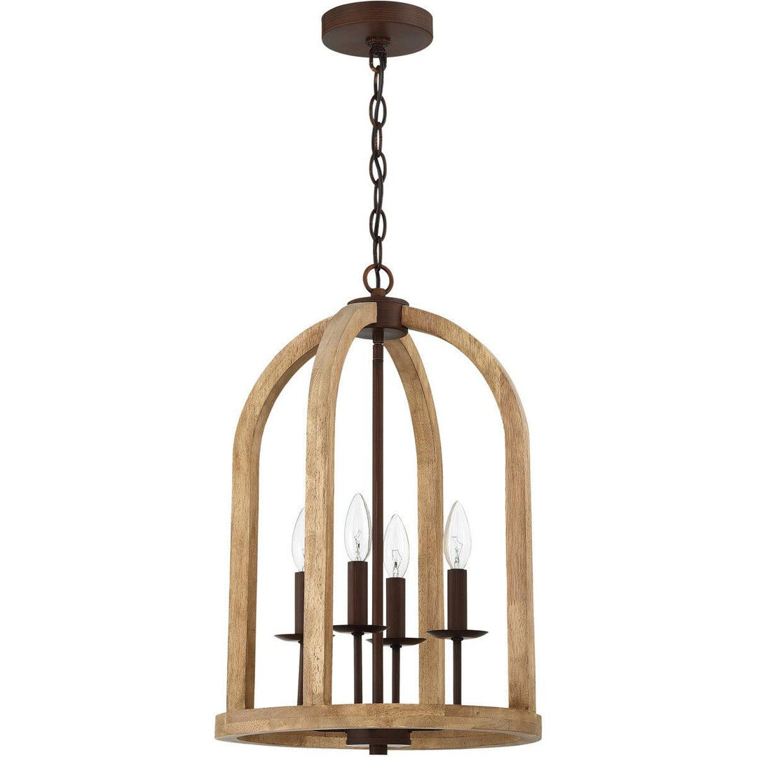 Aged Bronze with Natural Wood Frame Pendant - LV LIGHTING