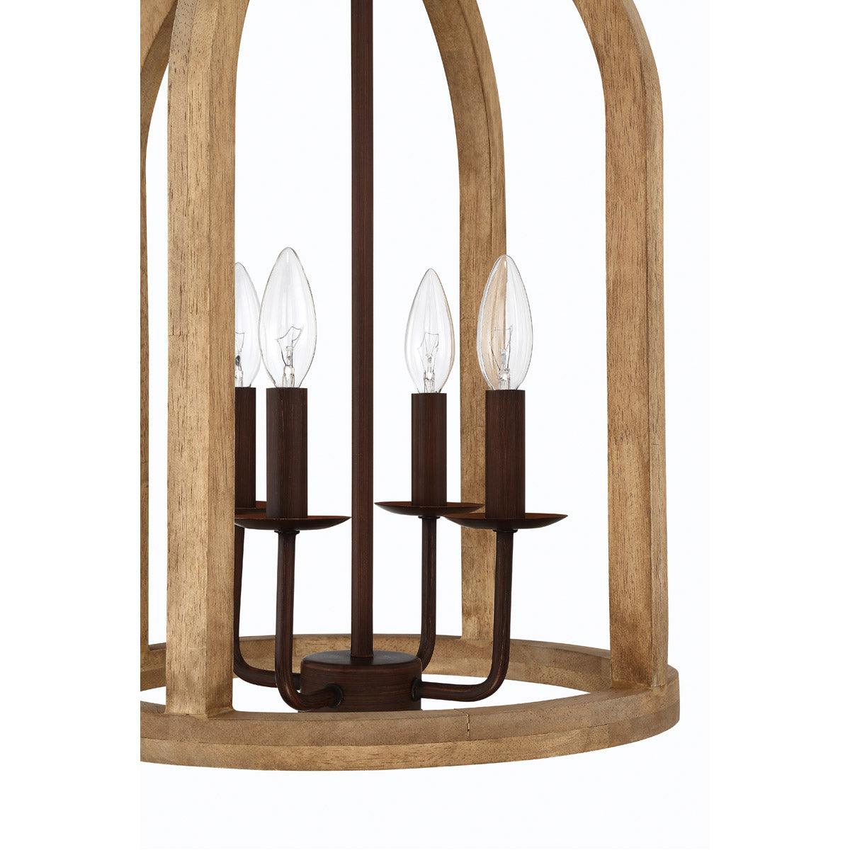 Aged Bronze with Natural Wood Frame Pendant - LV LIGHTING