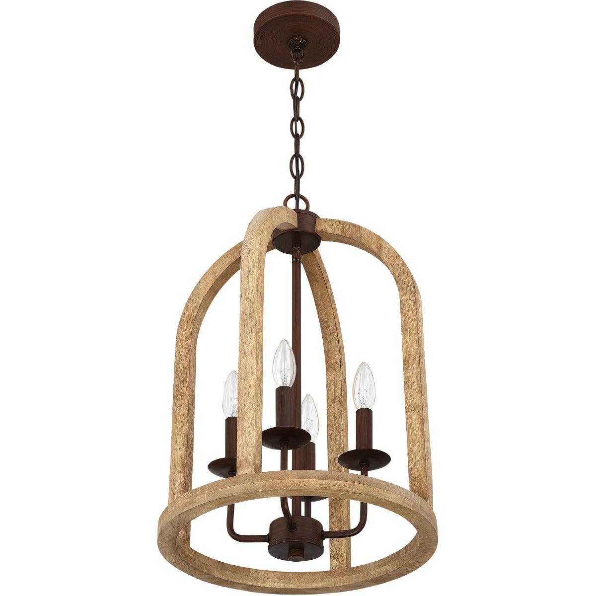 Aged Bronze with Natural Wood Frame Pendant - LV LIGHTING