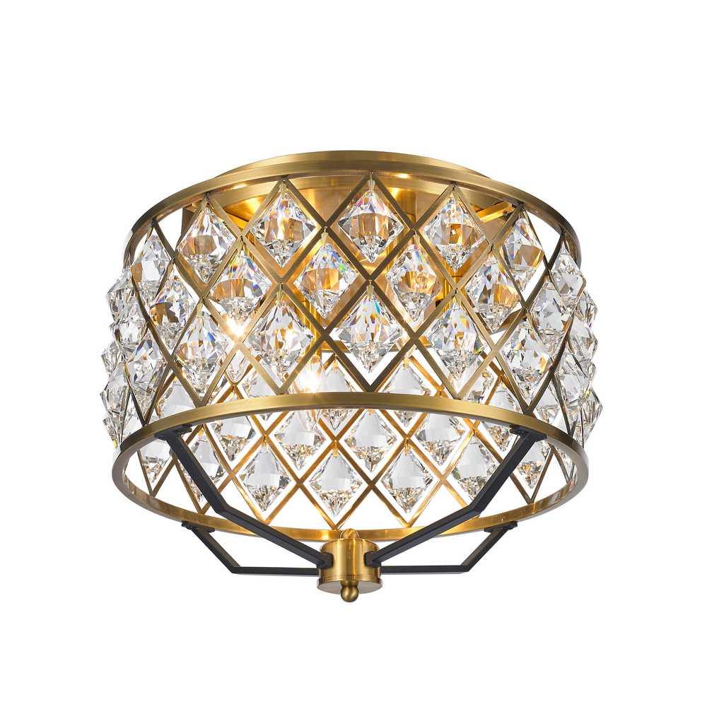 Brass and Black with Crystal Flush Mount - LV LIGHTING