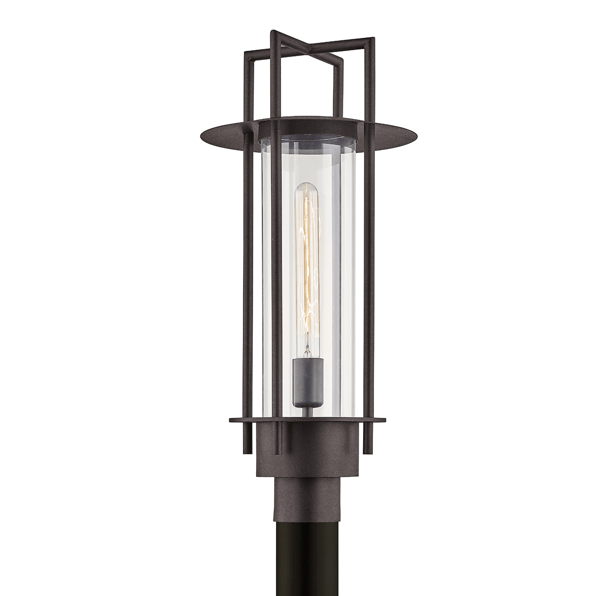 Bronze with Clear Cylindrical Glass Shade Outdoor Post Light - LV LIGHTING