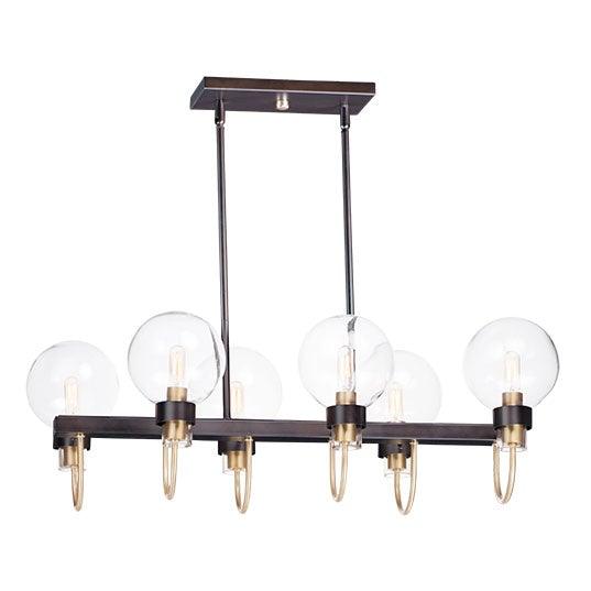 Bronze and Satin Brass with Clear Glass Globe Linear Pendant - LV LIGHTING