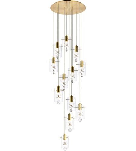 Gold with Crystal and Glass Shade Multiple Pendant - LV LIGHTING