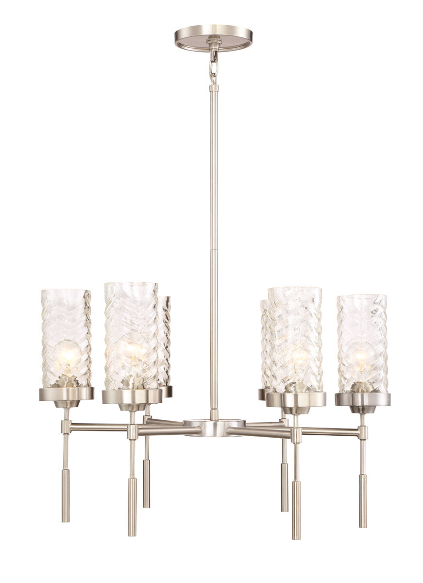Steel Frame with Clear Cylindrical Glass Shade Chandelier in Brushed Nickel by Zeev