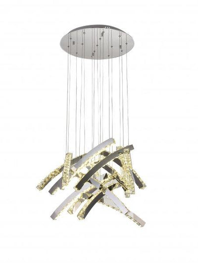 LED Chrome with Curved Regutangular Crystal Chandelier - LV LIGHTING