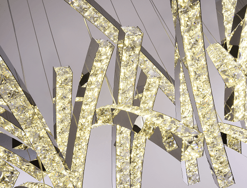LED Chrome with Curved Regutangular Crystal Chandelier - LV LIGHTING