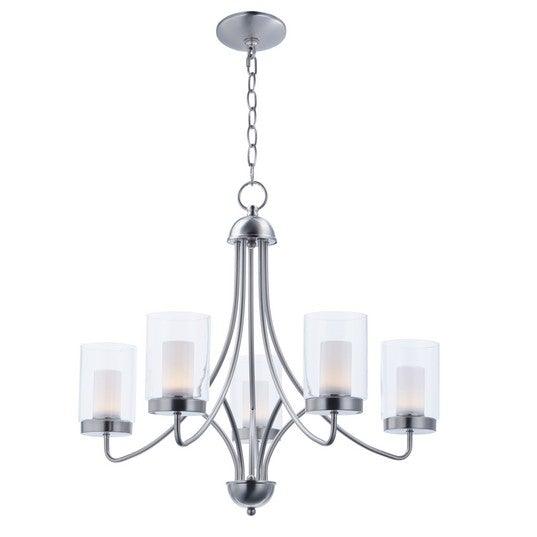 LED Satin Nickel with Clear and Frosted Cylindrical Glass Shade Chandelier - LV LIGHTING