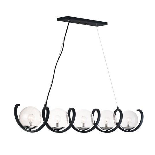 Black and Polished Nickel with Clear Glass Globe Linear Pendant - LV LIGHTING