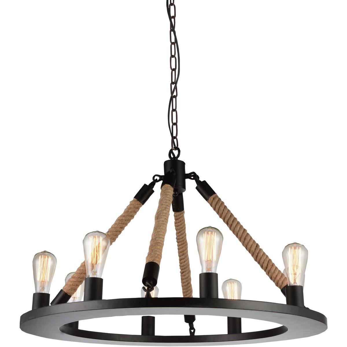 Black Ring with Rope Rod Chandelier - LV LIGHTING