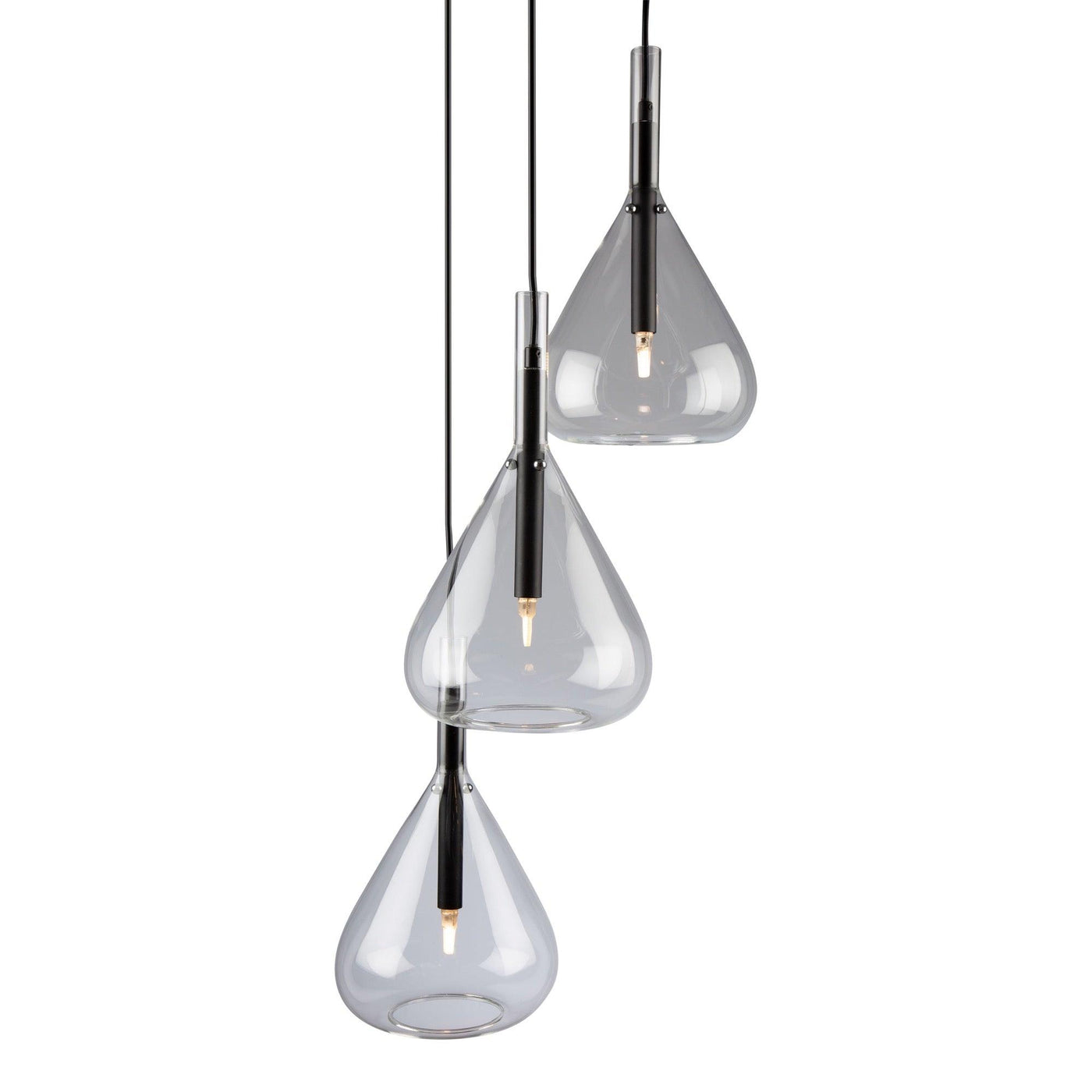 Black with Unique Clear Glass Shade 3 Light Pendant - LV LIGHTING