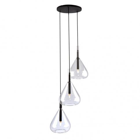 Black with Unique Clear Glass Shade 3 Light Pendant - LV LIGHTING