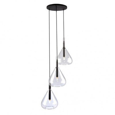 Black with Unique Clear Glass Shade 3 Light Pendant - LV LIGHTING