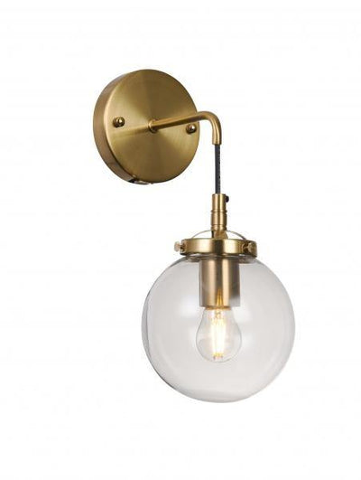 Brass with Black Cord and Clear Glass Globe Shade Wall Sconce - LV LIGHTING