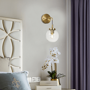 Brass with Black Cord and Clear Glass Globe Shade Wall Sconce - LV LIGHTING
