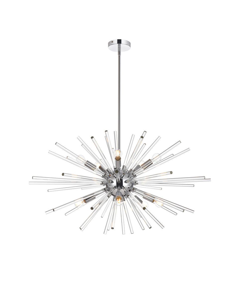 Steel Frame with Clear Cyrstal Rod Sputnik Chandelier in Chrome by Elegant