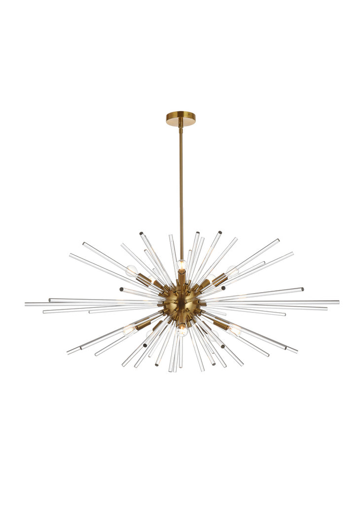 Steel Frame with Clear Cyrstal Rod Sputnik Chandelier in Satin Gold by Elegant