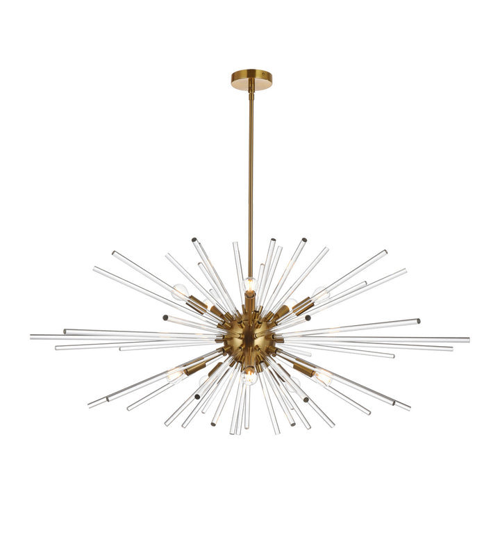 Steel Frame with Clear Cyrstal Rod Sputnik Chandelier in Satin Gold by Elegant