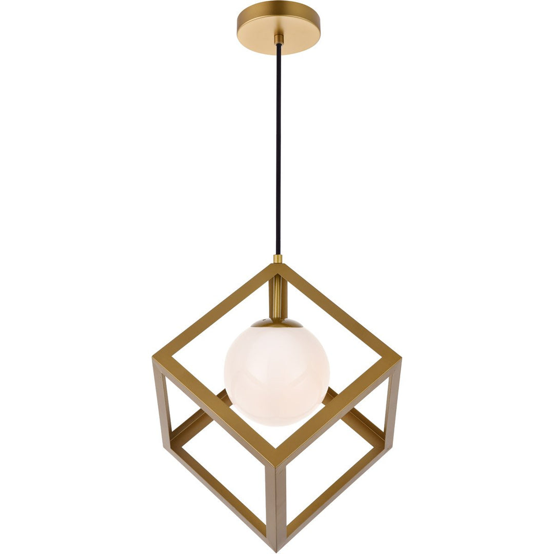 Brass Square with Frosted Shade Pendant - LV LIGHTING