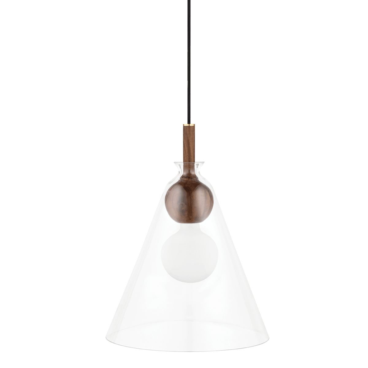 Aged Brass and Wood with Clear Glass Shade Pendant - LV LIGHTING