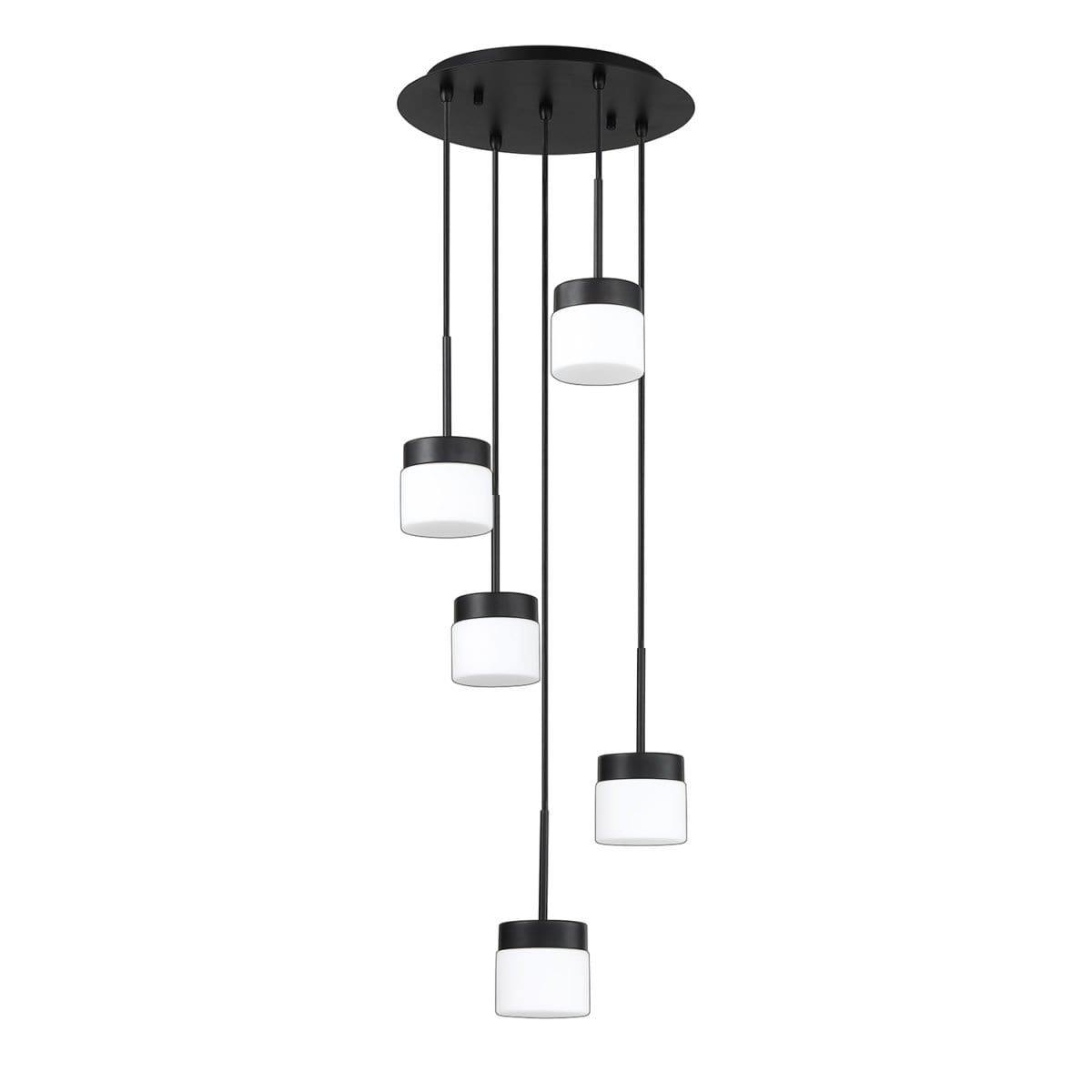 Black with Frosted Shade 5 Light Pendant - LV LIGHTING