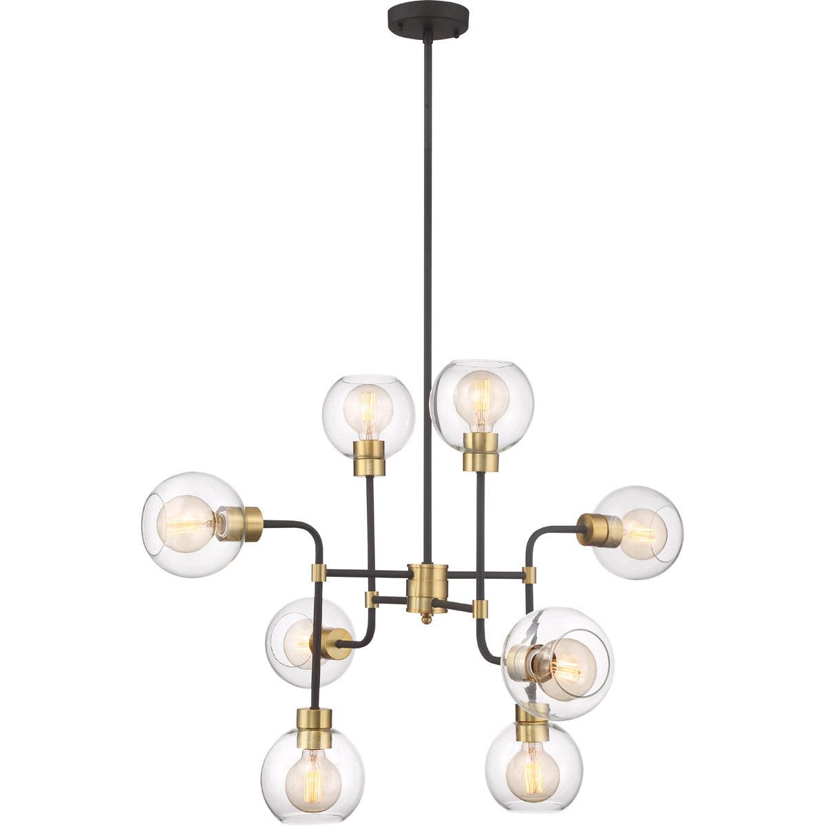 Polished Brass Frame with Matte Black Arms with Clear Glass Shade Chandelier - LV LIGHTING