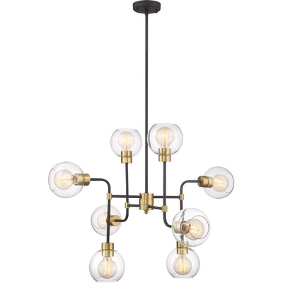 Polished Brass Frame with Matte Black Arms with Clear Glass Shade Chandelier - LV LIGHTING