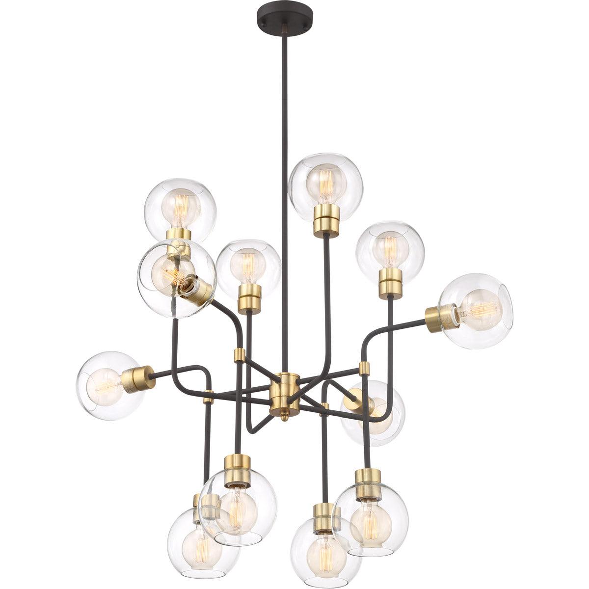 Polished Brass Frame with Matte Black Arms with Clear Glass Shade Chandelier - LV LIGHTING