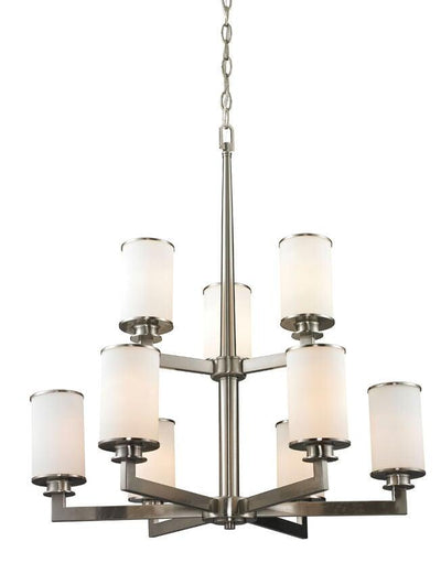 Steel Symmetrical Arms with Matte Opal Shade 2 Tier Chandelier - LV LIGHTING
