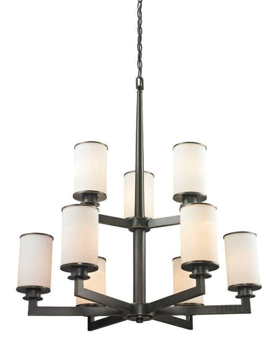 Steel Symmetrical Arms with Matte Opal Shade 2 Tier Chandelier - LV LIGHTING