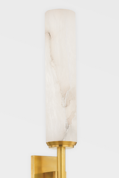 LED Vintage Brass Rod with Cylindrical Alabaster Shade Wall Sconce
