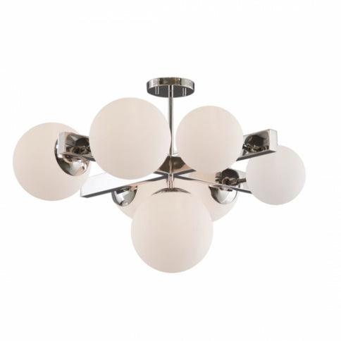 Steel Arm with with Opal White Glass Globe Semi Flush Mount - LV LIGHTING