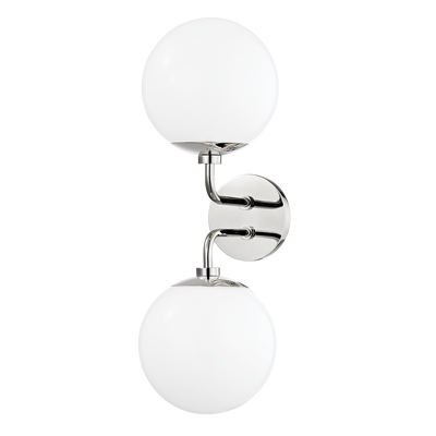 Steel Curve Arm with White Glass Globe 2 Light Wall Sconce