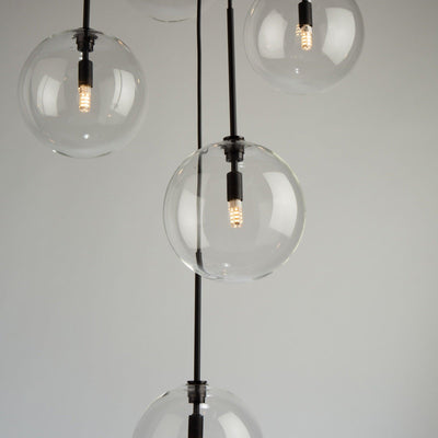 Black with Clear Glass Globe 5 Light Chandelier - LV LIGHTING