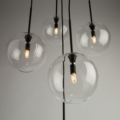 Black with Clear Glass Globe 5 Light Chandelier - LV LIGHTING