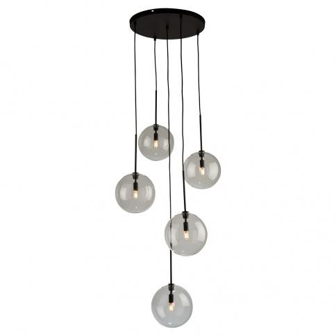 Black with Clear Glass Globe 5 Light Chandelier - LV LIGHTING
