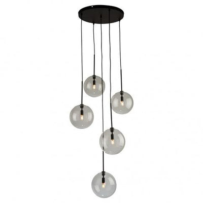 Black with Clear Glass Globe 5 Light Chandelier - LV LIGHTING