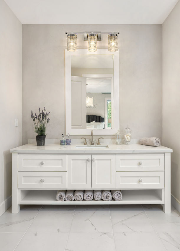 Steel Frame with Clear Patterned Glass Shade Vanity Light