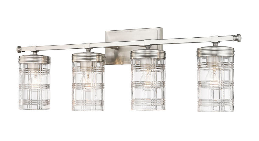 Steel Frame with Clear Patterned Glass Shade Vanity Light