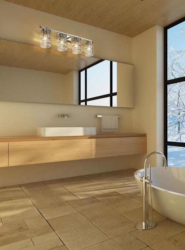 Steel Frame with Clear Patterned Glass Shade Vanity Light