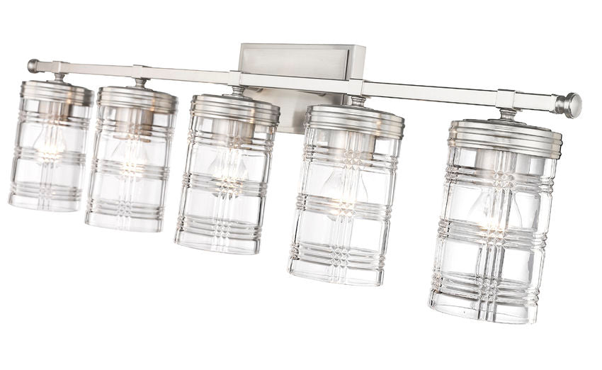 Steel Frame with Clear Patterned Glass Shade Vanity Light