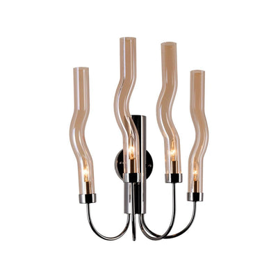 Polished Nickel with Amber Glass Wavey Tube Wall Sconce - LV LIGHTING