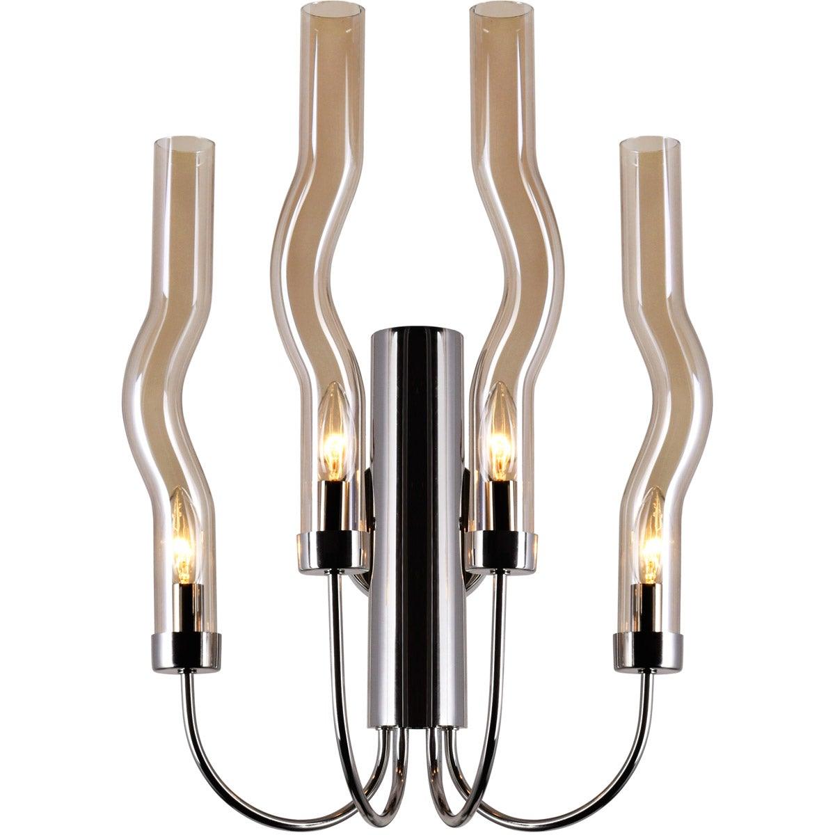 Polished Nickel with Amber Glass Wavey Tube Wall Sconce - LV LIGHTING