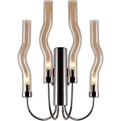 Polished Nickel with Amber Glass Wavey Tube Wall Sconce - LV LIGHTING